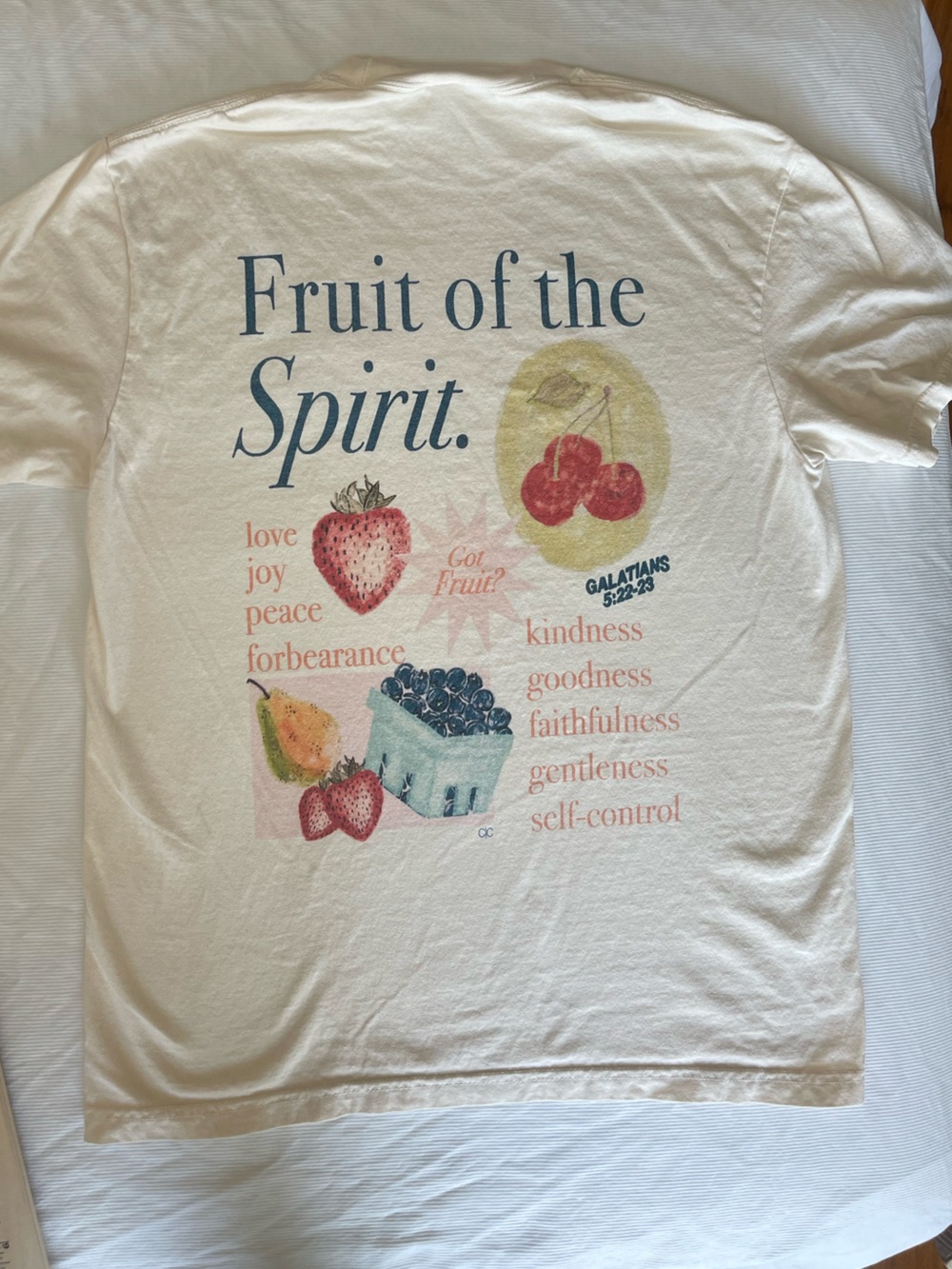 Comfort Colors White Short Sleeve T-Shirt with Red Strawberry Patch - Picture 4 of 5